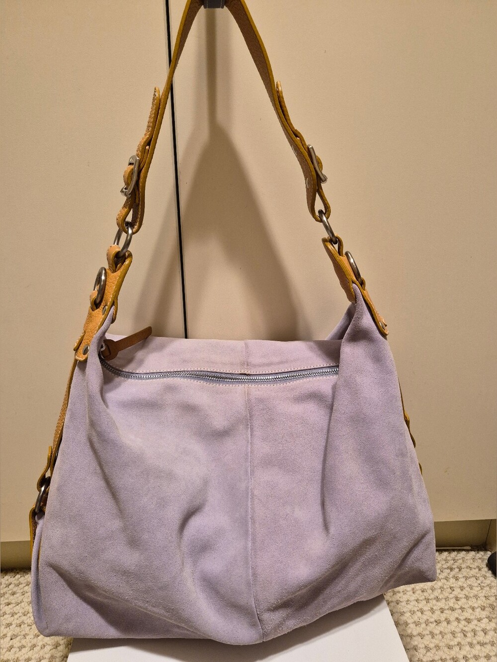 HOGAN Gray Lavender Suede Leather Hobo Shoulder Hand Bag RET. $525 Made in Italy